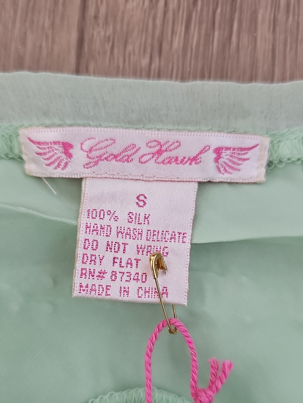 Gold Hawk Light Green Embellished Lace-Trim Camisole 100% Silk Size Small - Picture 4 of 5